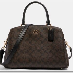 Coach Lillie Carryall Signature Canvas Brown Black Satchel Crossbody